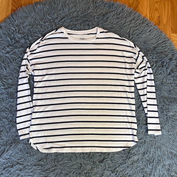 Gap White Striped Long Sleeve Top Size M - Picture 1 of 5